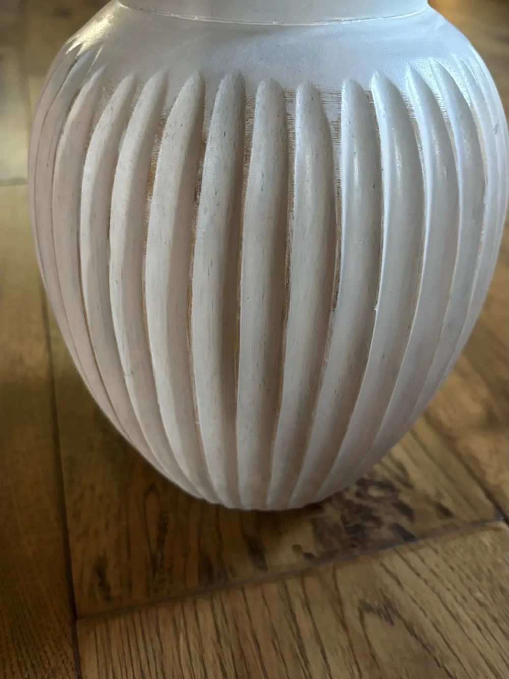 Wooden White Ribbed Vase